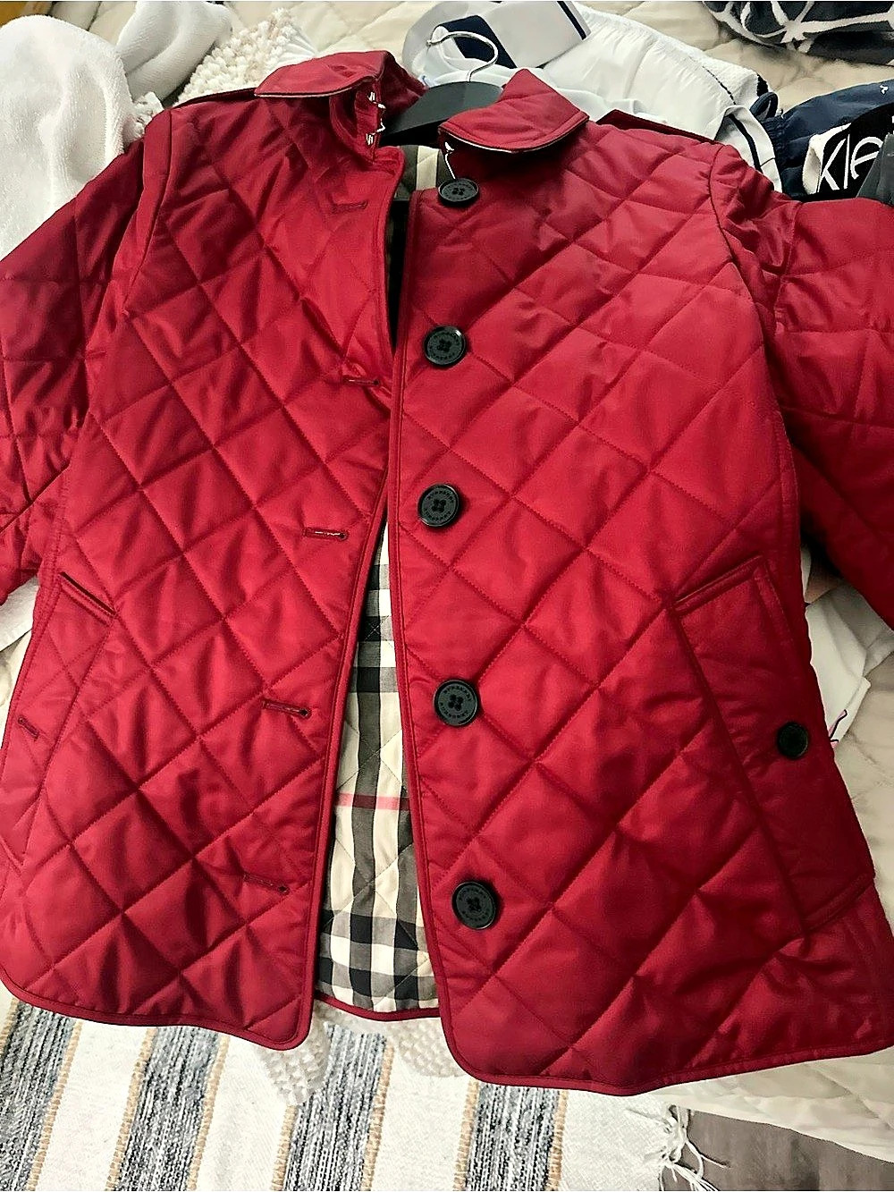 Burberry Diamond Quilted Nova Check Lined Jacket Red